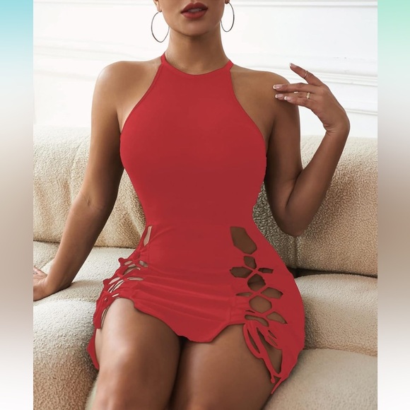 SHEIN SXY Lace Up Front Halter Neck Bodycon Dress 💕 - Picture 5 of 7